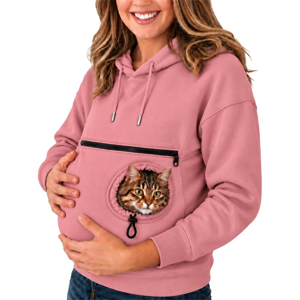 Unisex Pet Pouch Hoodie with Cutout Zipper Pocket, Loose Fit Casual Hooded Sweatshirt for Cats and Dogs
