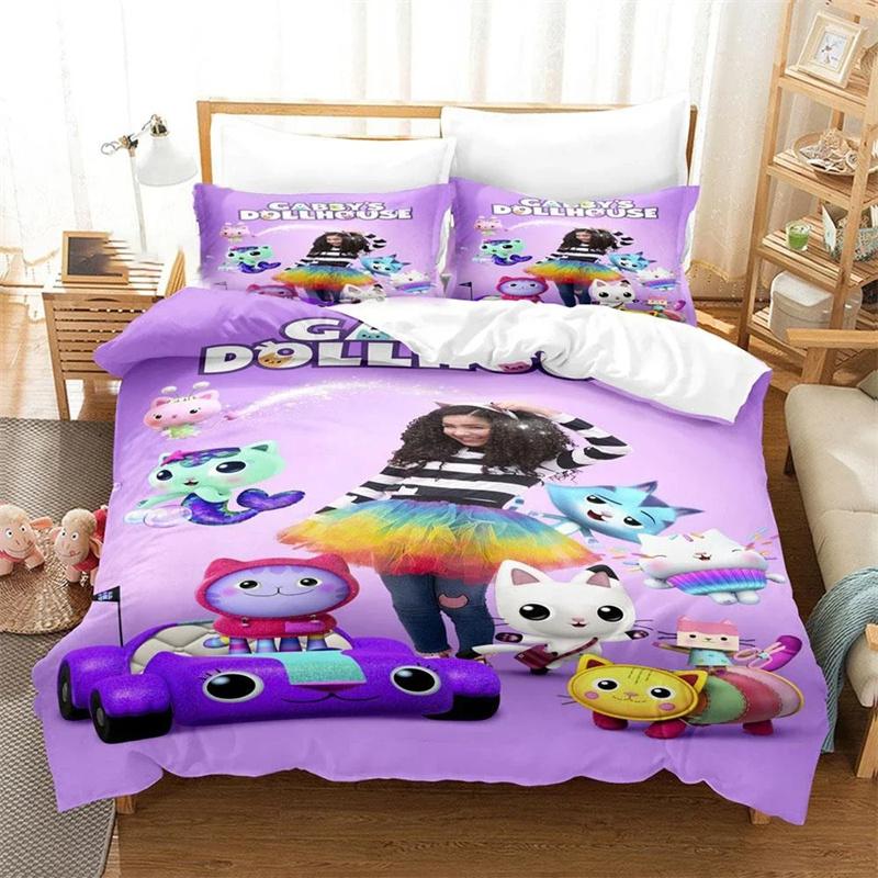 3D Print Gabby Dollhouse Bedding Set,Duvet Cover Comforter Bed Set Quilt Cover Pillowcase,King Queen Twin Size Boys Girls Adults