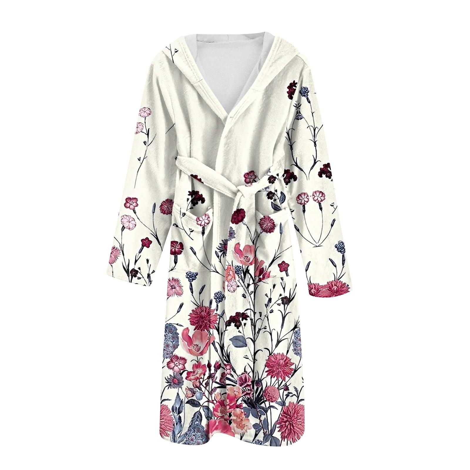 Фланелевый халат для мужчин и женщин, длинный, с цветочным принтом, быстросохнущий и впитывающий, подходит для всех сезонов, весна, лето, , зима, XL