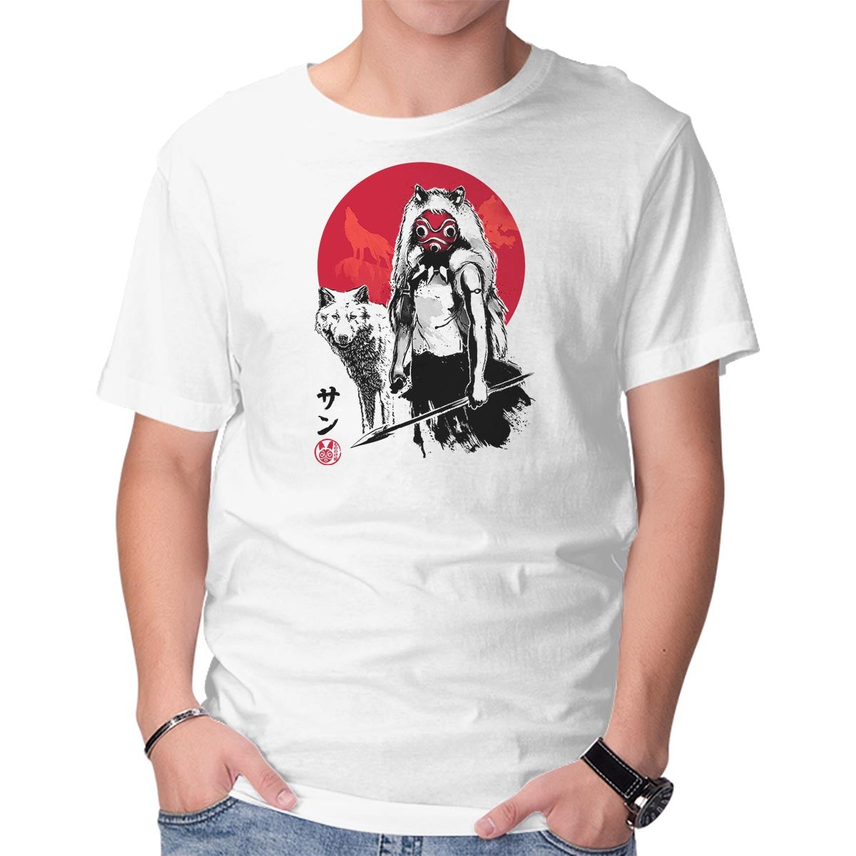 Unisex Crew Neck T-Shirt Wolf Girl Sumi-e Graphic Short Sleeve Casual Tee L