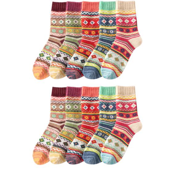 

5 пар рождественских женских носков, высокоэластичные, толстые, мягкие, с защитой от холода, зимние теплые женские носки средней длины разноцветный