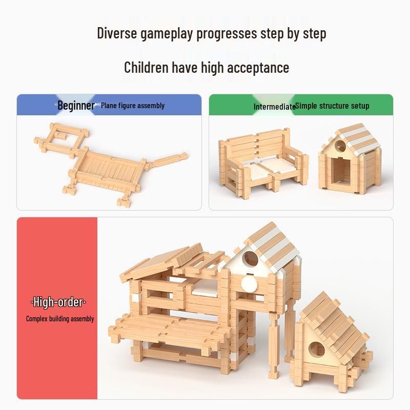 Educational Children's Wooden Building Blocks - Luban Mortise & Tenon, Free Assembly Cabin Gift for June 1st