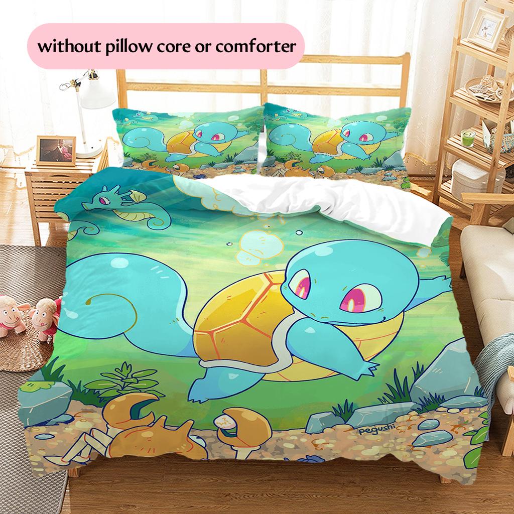 Squirtle Muster Bettwäsche Heimdekoration Geburtstagsgeschenk (1 Bettbezug + 2 Kissenbezüge, ohne Füllung)