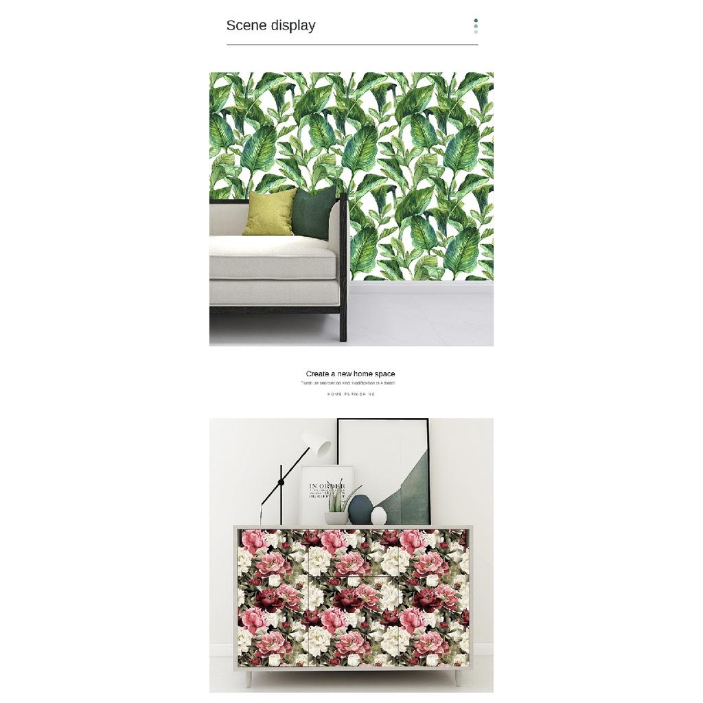 Seamless Waterproof Antifouling Wallpaper (Thick Ink Flower Green Plant)