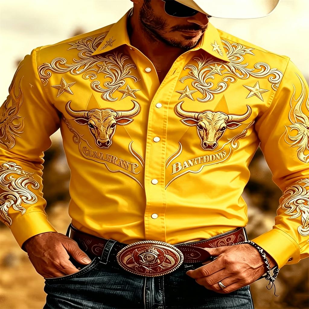 Unisex Shirts Bull Head Star Print Shirt Tops Casual Party Tops Street Retro Men's Women's Long Sleeved Shirt Unisex Clothing Top