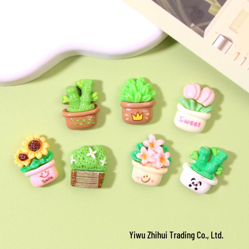 Cartoon Tulip Flower Pot Resin Accessories: Phone Case, Hair Clip, Clog Shoe Decor & Car Interior Ornaments
