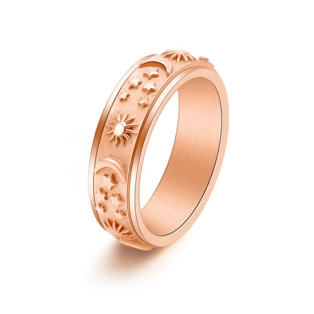 6mm Rotating Star Moon Sun Ring for Women Stress Relief Elegant Jewelry