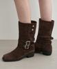 Mongdol 2-Way Cow Leather Suede Buckle Mid-Calf Boots Mdac043_2 Colors