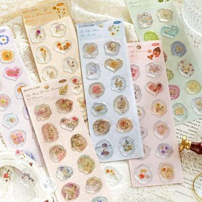 12pcs Aesthetic Wax Stamp Sticker for Kids Retro European Style Floral Series Scrapbook Sticker DIY Decor Envelope Seal Sticker