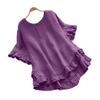 Women Tops Round Neck Short Sleeve Loose Fit Pullover Tops Pure Color Ruffle Hem Cuffs Casual Blouse Daily