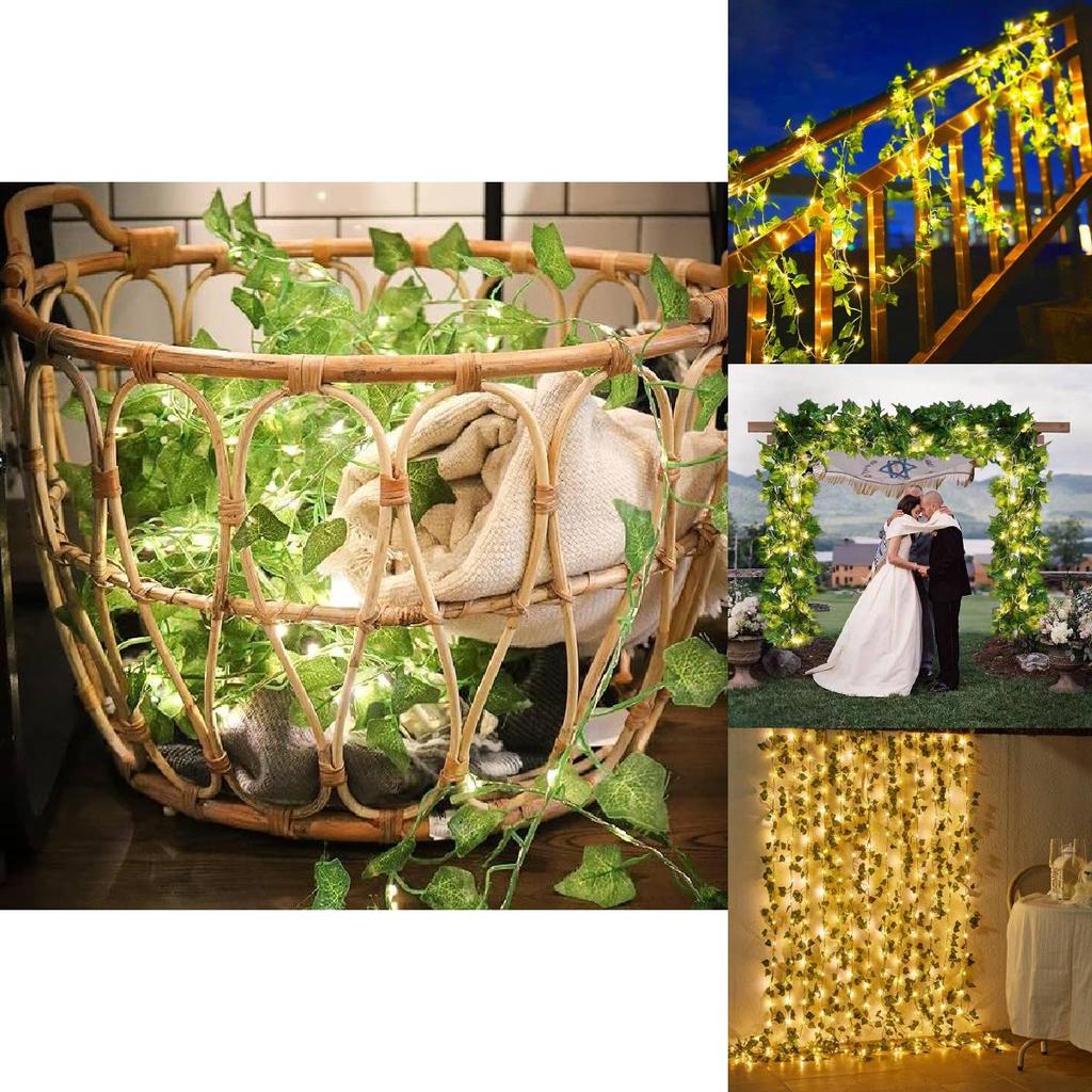 Solar Powered Ivy Leaf Led String Lights For Outdoor Garden Party Decor