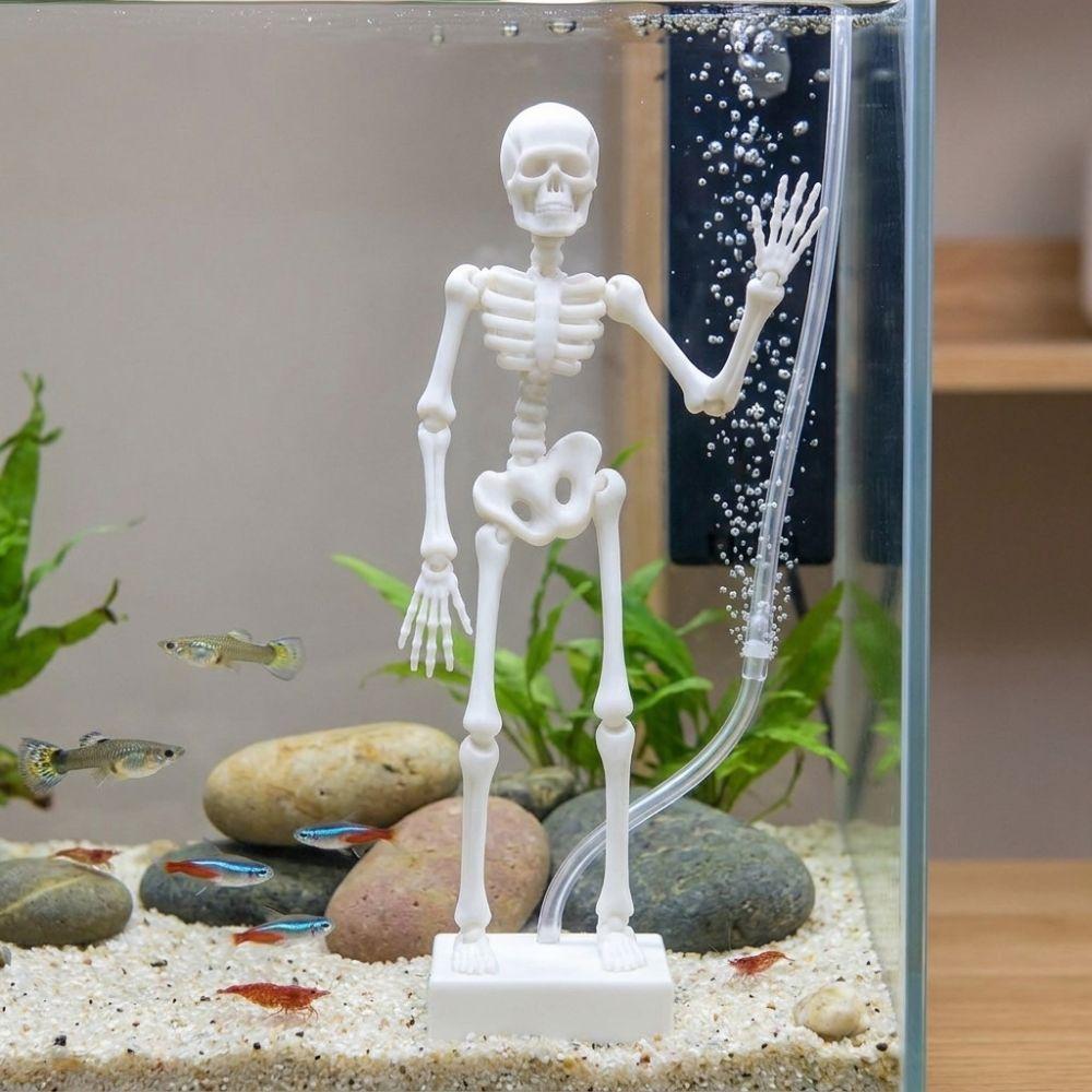 Realistic Dancing Skeleton Aquarium Bubbler 3D Printed with Pipe Suction Cup Movable Skeleton Fish Tank Bubbler Movable Wiggle