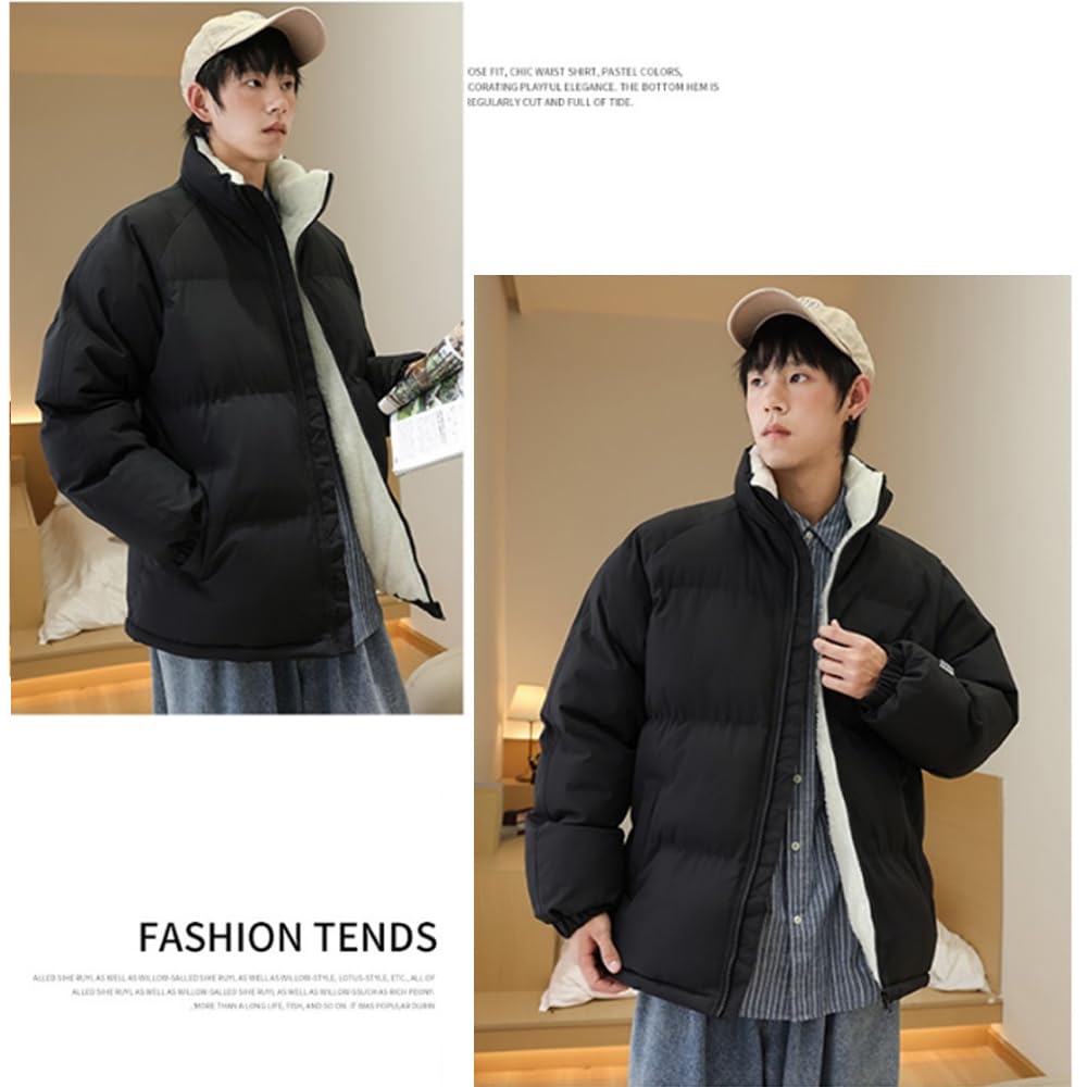 Aaronlive Padded Winter Solid Cold Casual Size Wear Men's Jacket, Fleece-Lined, Color, Thick, Warm, Weather, Fashion, Black, M, Fall/Winter