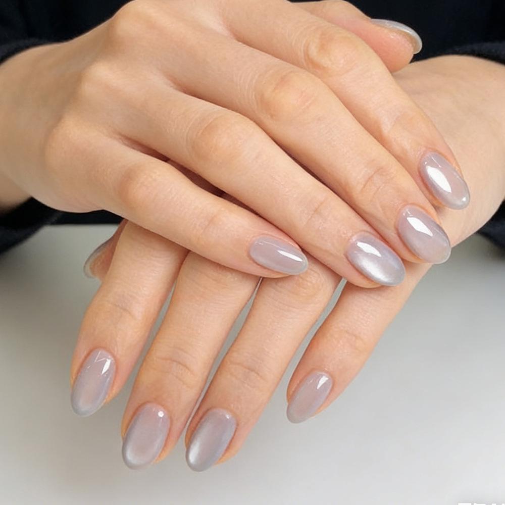 Sheer Light Purple Oval Cat Eye Press-On Nails, 32 Pcs - Short, High-End Daily Wear Nail Art