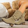 Women's Pointed Wild Boots, Thick-Soled Western Boots, Vintage Pleated Fashion Ankle Boots Autumn and Winter