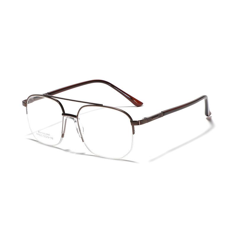Glasses Half Frame Metal Double Beam Square Glasses Frame Male Saddle Nose Pad Commuting Simple Flat Glasses Female