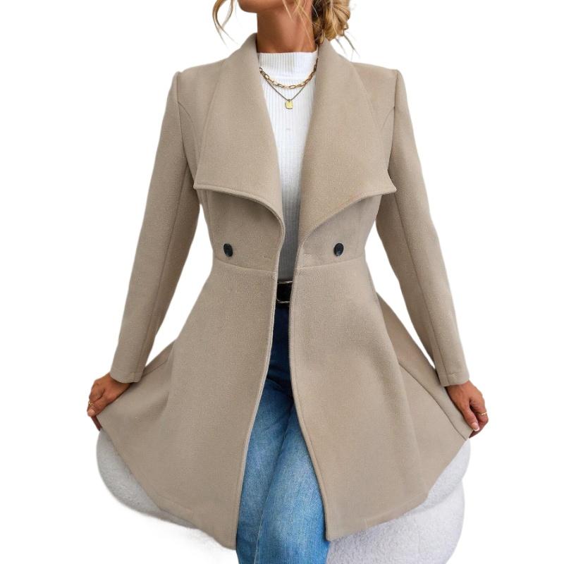 European and American-style Stylish Long Coat for Women, Fitted Design, with A Collar, Suitable for Autumn and Winter.