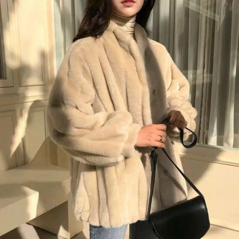 Autumn and Winter New Plush Thickened Imitation Leather Imitation Rabbit Hair Short Coat Women's Imitation Mink Hair Loose Coat