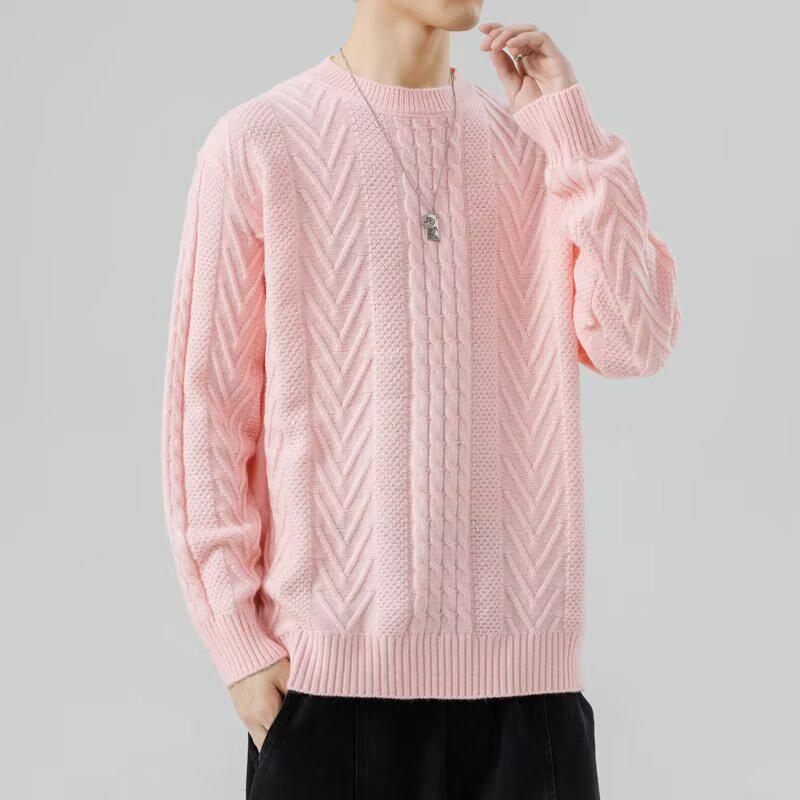 Men's Diamond Jacquard Alpaca Wool Crew Neck Sweater - Skin-Friendly Casual Pullover for Autumn and Winter