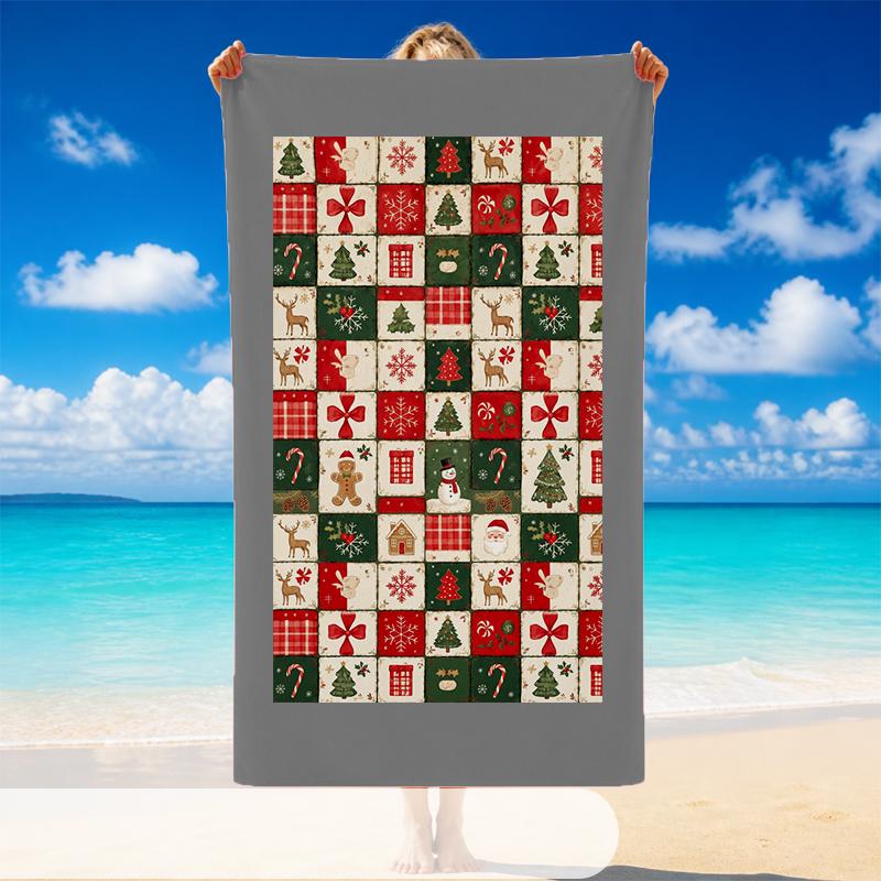 Christmas Printed Beach Towel Soft Quick Dry For Indoor Outdoor Home Use Holiday Gift