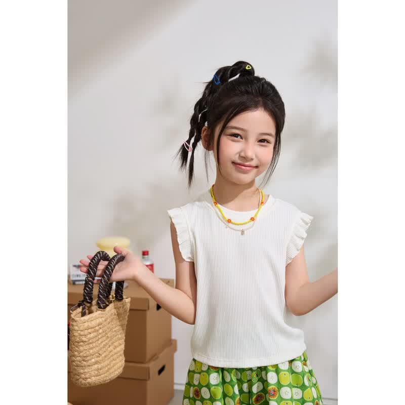 Girls' Summer Ruffled Ribbed T-Shirt