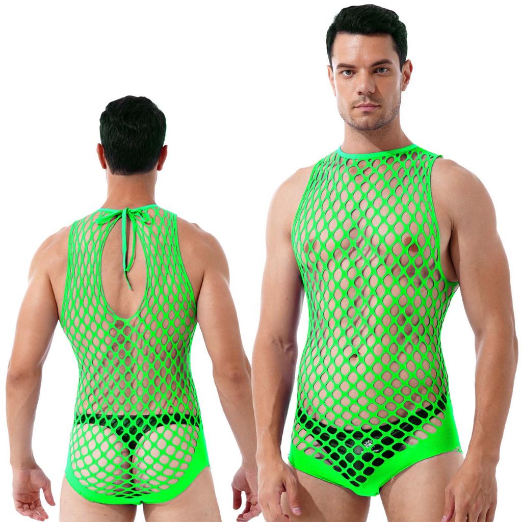 Men Swimwear Fishnet Cover Up Dress Stretchy Swimsuit for Bathing Suits