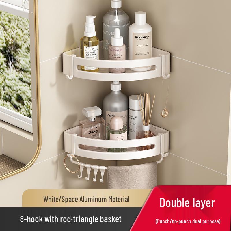Gunmetal No-Drill Triangular Bathroom Shelf - Space Aluminum Corner Storage Basket