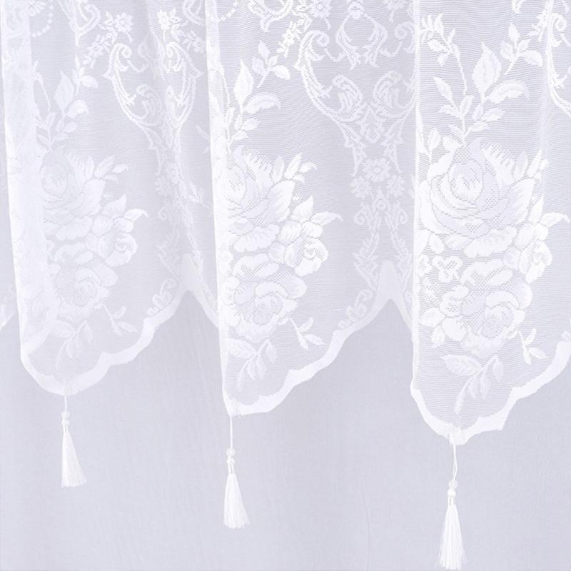 Polyester Lace Window Curtain Elegant Tasseled Lace Weaving Designing Curtains to Any Space Decoration Short Drape