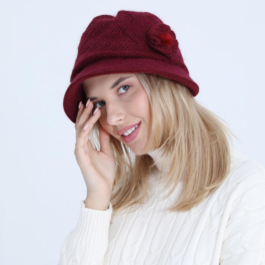 Chapeau en laine pour femmes, automne et hiver, fleur, mère, lapin, Pot, peluche, épaissi, maintien au chaud