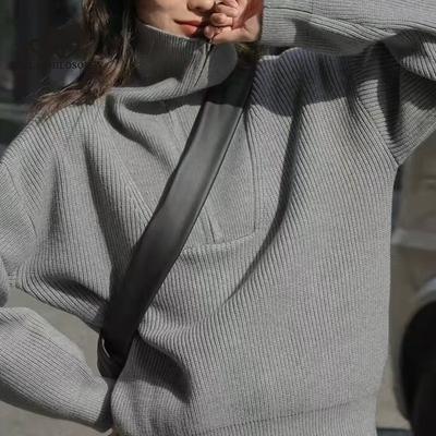 Fall And Winter New Tops Loose Casual Long-sleeved Sweater Women Half Zipper Knit Sweater Ladies Sweater
