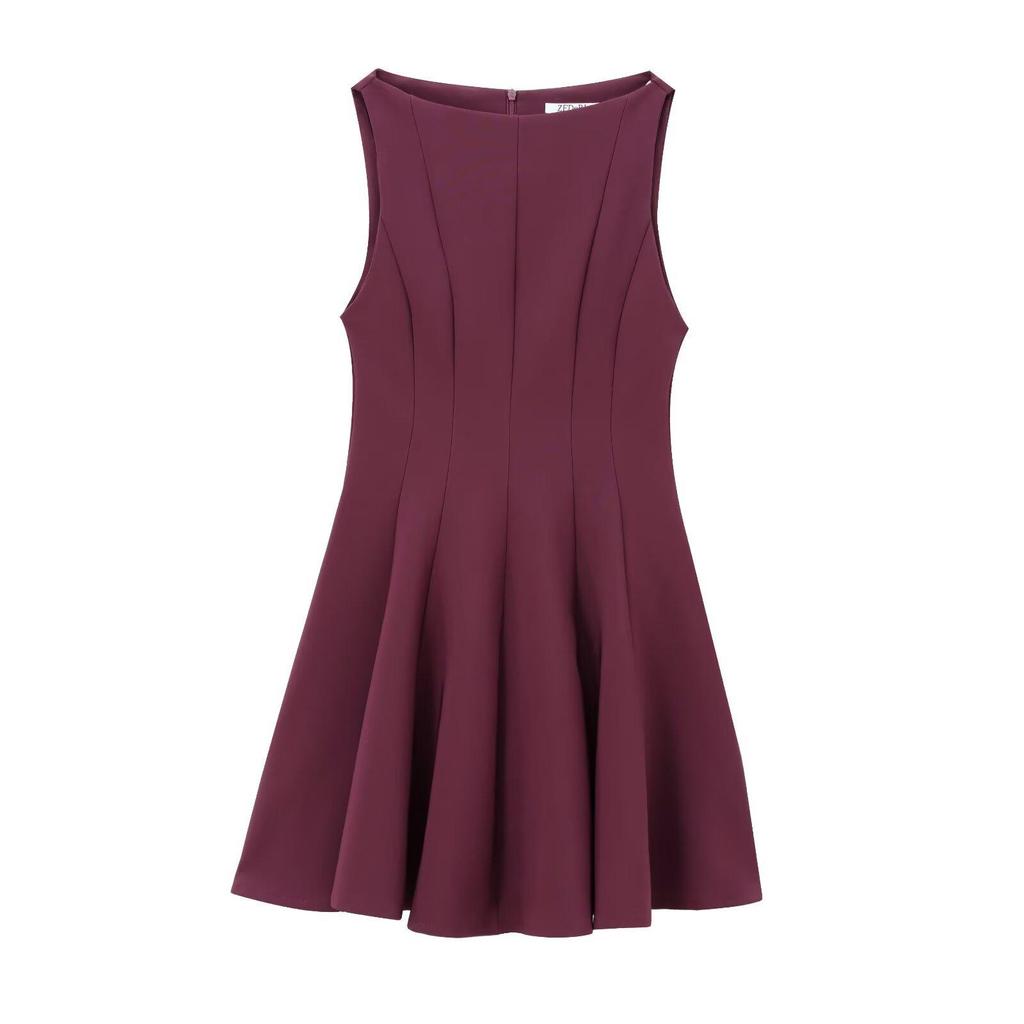 Winter 2024 Women's European & American Style Sleeveless Boat Neck Dress with a Simple Wide Hem
