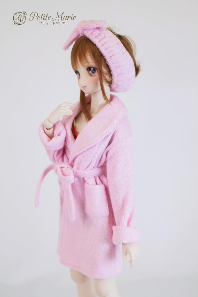[Petite Marie] 13 DD DDdy Compatible Bathrobe, Slippers, Hair Band 3-piece Set Pink Nightgown Loungewear After Bath Gown Pajamas 60cm Doll (S-L Bust)