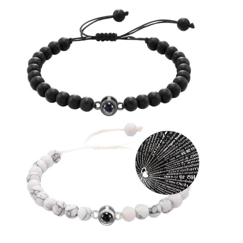 100 Languages Crystal Projection Bracelet: Custom Picture Frosted Stone Couple's Birthday Gift