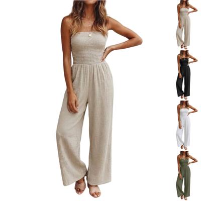 Damenmode Weiter Bein Farbe Trägerlos Tasche Taillenbetonend Jumpsuit