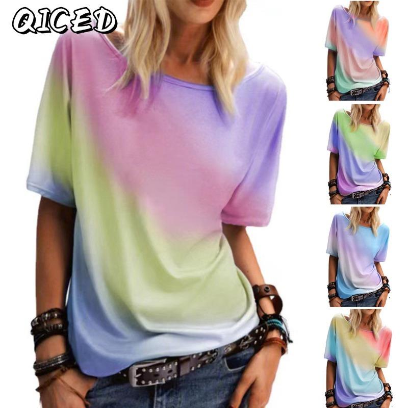 QICED Women's Fashion Casual Short Sleeve O-Neck Blouses & Shirts