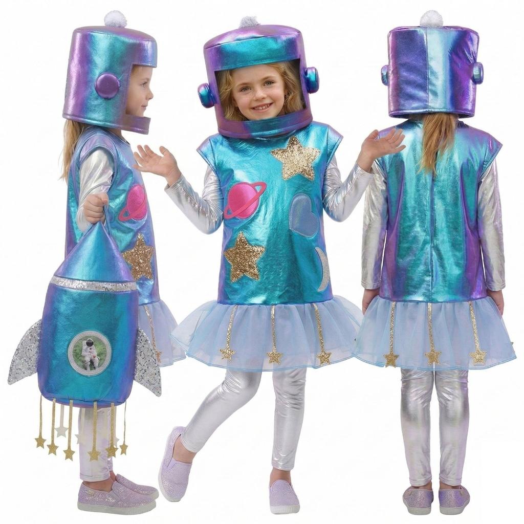 Regenbogen Weltraum Roboter Kostüm Cosplay Outfit Für Halloween Weltraum-Themenparty 3D Astronauten Kleid Helm Und Jetpack Geburtstagsgeschenke