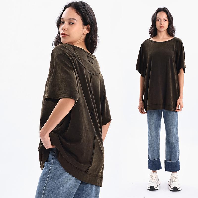 

European-American Distressed Loose-Fit Mid-Sleeve Women s T-Shirt Medium