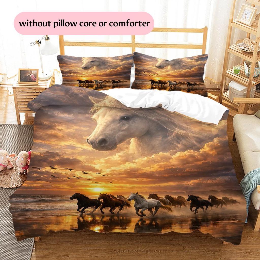 1PC Horse Bedding Quilt Set Quilt Cover Pillowcase Home Decoration Birthday Gift (1 * duvet cover + 2 * pillowcase, without core)
