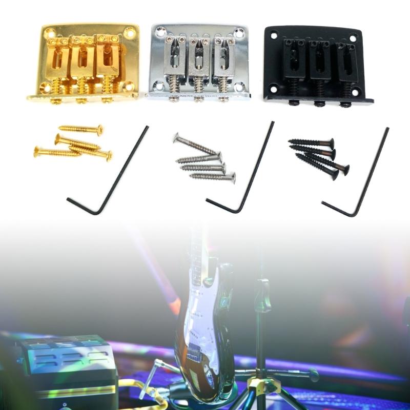 3-String Guitar Bridge with Screws & Wrench Fixed Top Load Guitar Tailpiece Guitar Fixed Bridge Hardtail Saddle Bridge