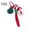Knitted Holiday Embellishments Christmas Santa Claus Bag Charm, Crochet Keychain Pendant with Key Accessories Faux Leather Star, Xmas Hanging