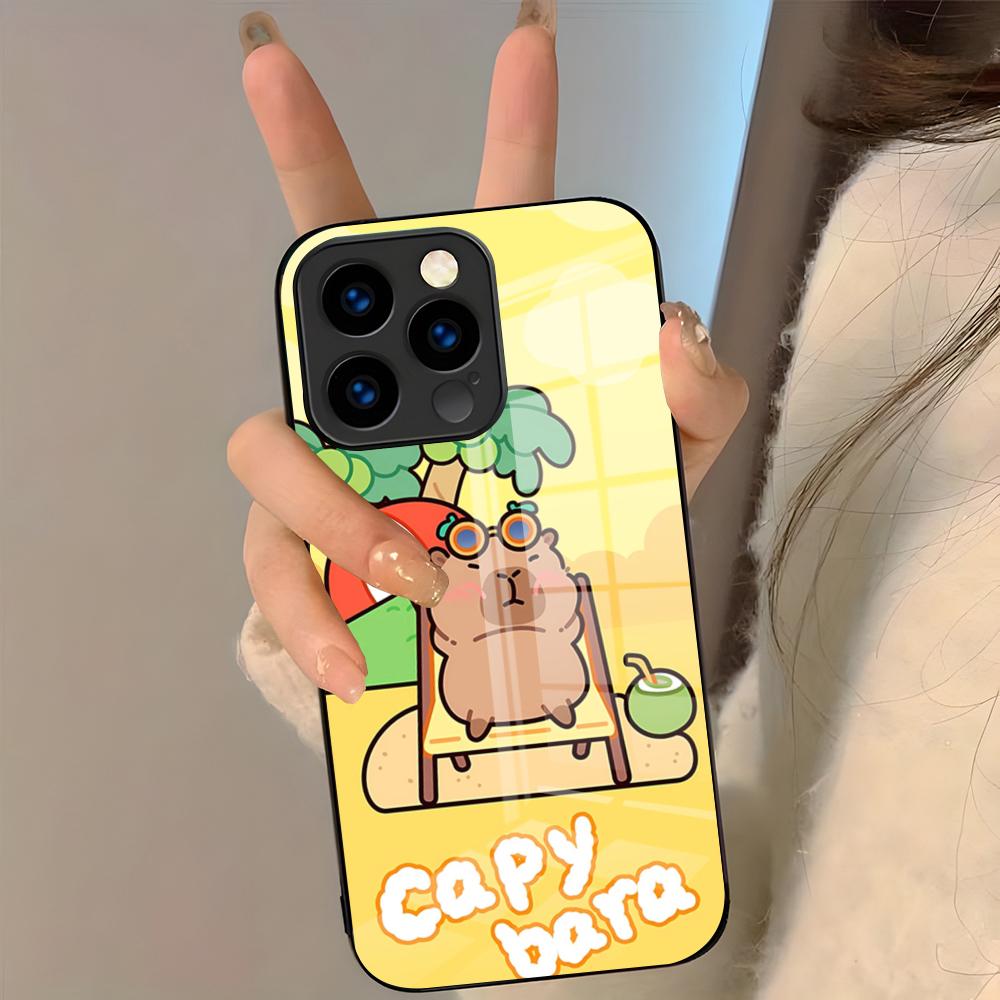 Cute Animal Capibara Phone Case For IPhone 17 Pro Max 16 15 14 Pro Max 13 11 Plus Glass Cover