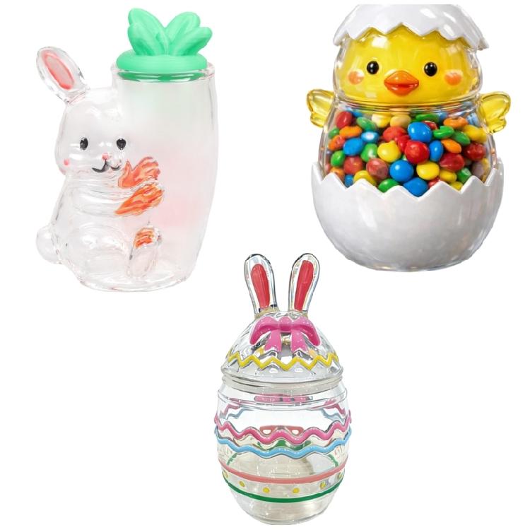Artistic Glass Storage Jar With Festives Easter Themes Rabbit Eggs Chick Shape Candy Container For Snacks And Home Decors