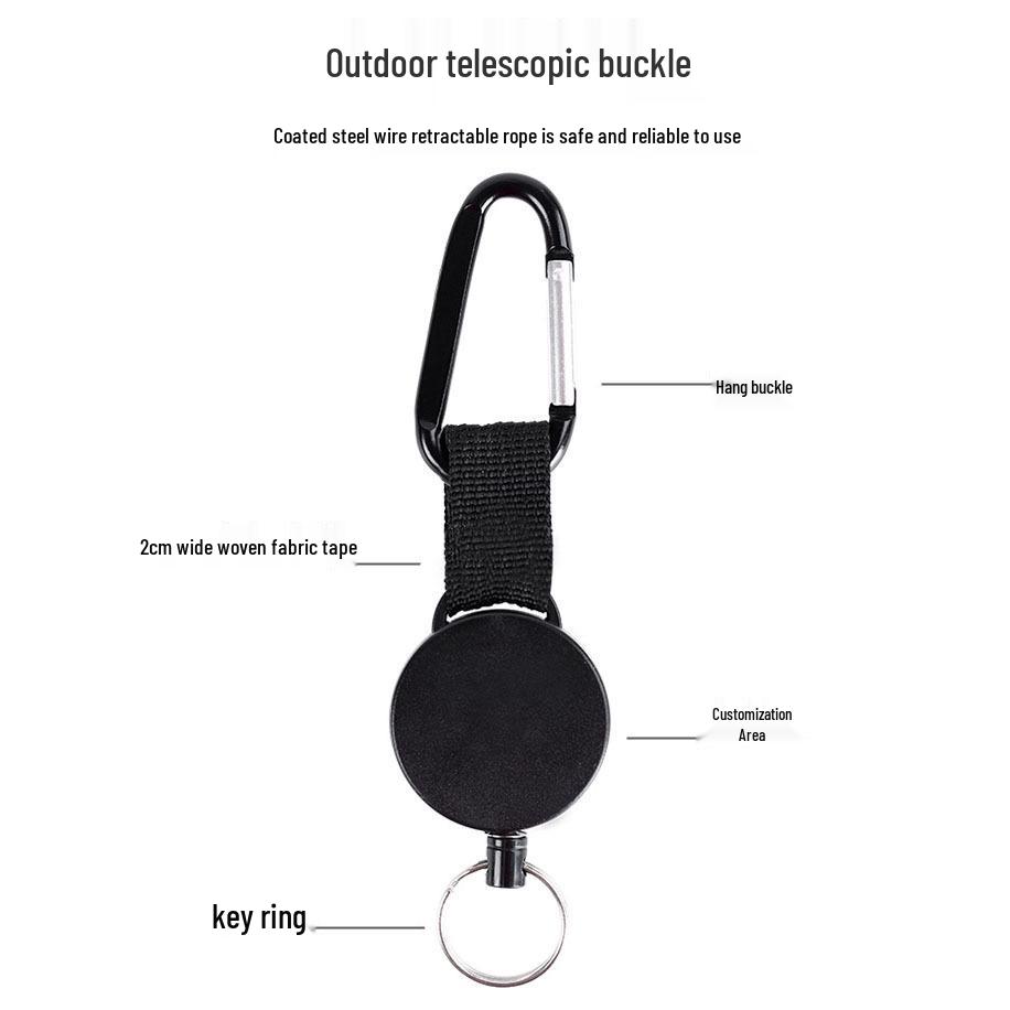 4cm Nylon Rope Retractable Keychain with Carabiner, Anti-Lost Device
