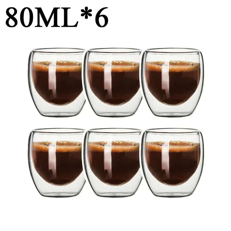 2-6 Stück Doppelwandige High-Borosilikatglas-Tasse Hitzebeständig Tee Milch Espresso Kaffee Saft Wasserbecher Bar Trinkgeschirr Geschenk