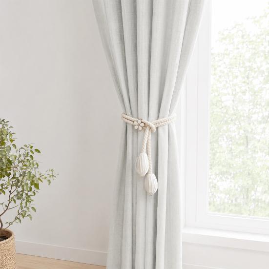 2Pcs Adjustable Curtain Tiebacks, Curtain Ties with Flower Slides, Cute Charms, Boho Curtain Holder Ropes for Home Bedroom Curtains Patio Drapes
