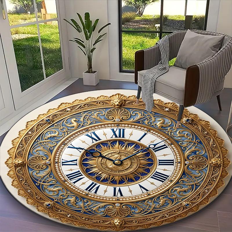 1pc Clock element Rug, Digital Printed Home Chair Sofa Mat, Durable Office Round Carpet, Beautiful Festival Decorations