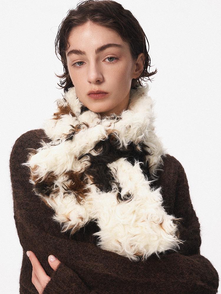 New warm autumn and winter imitation lamb wool scarf women's double-sided light luxury shawl cross versatile fashion scarf fur collar