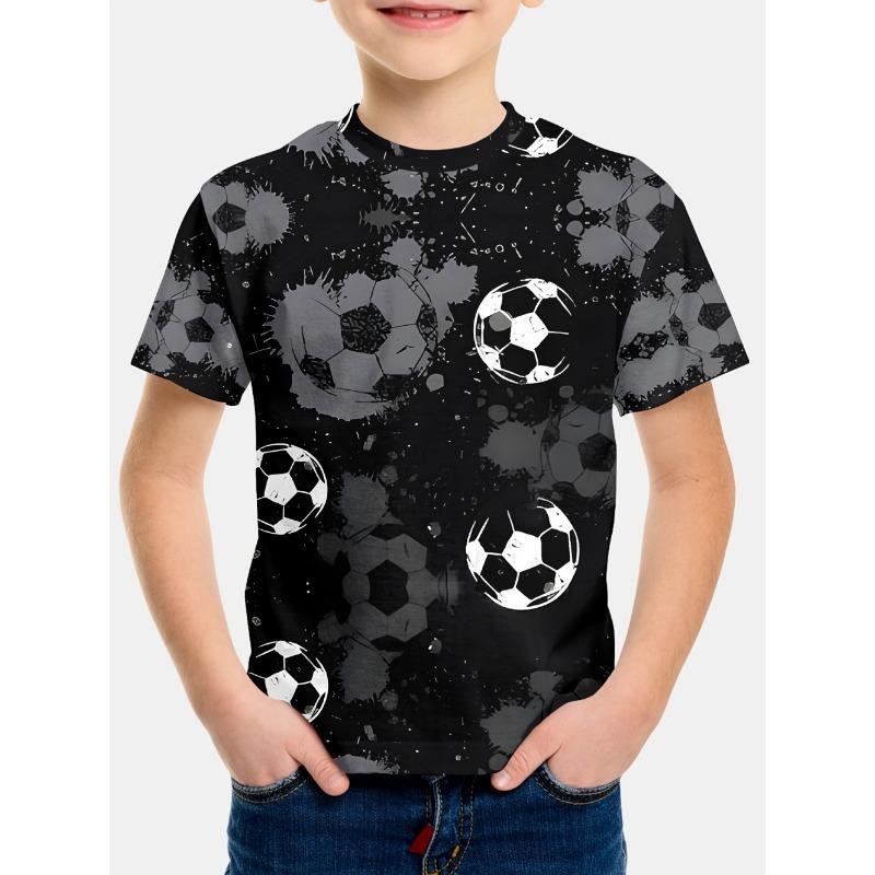 Summer New Boys Rainforest Animal Football Print Sports Short Sleeve T-Shirt Street Harajuku Style Children's Clothing Boys Tops