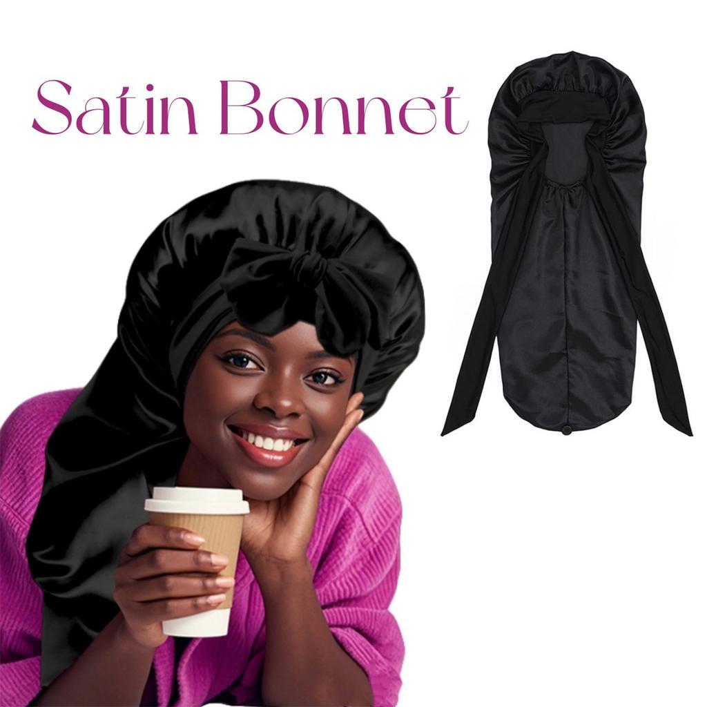 Soft Silky Long Satin Bonnet For Natural Hair And Curly Hair Extra Large Size Hair Cap With Tie For Comfortable Night Sleep 1Pcs