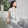 IHIMI Women's Linen Texture Ripple V-Neck Shirt & Trousers Set